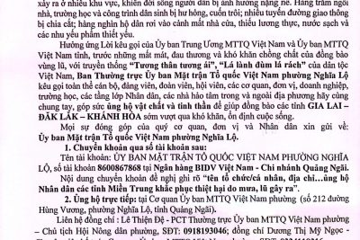 THƯ NGỎ KÊU GỌI ỦNG HỘ NHÂN DÂN MIỀN TRUNG BỊ ẢNH HƯỞNG BỞI LŨ LỤT